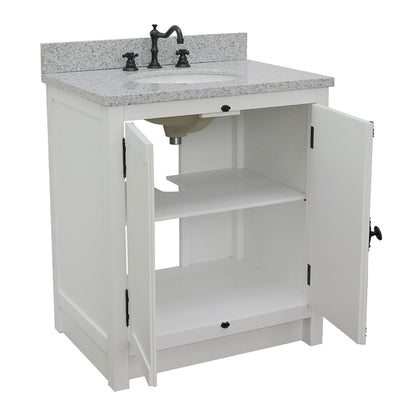 31" Single vanity in Glacier Ash finish with Gray granite top and oval sink