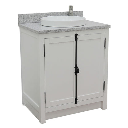 31" Single vanity in Glacier Ash finish with Gray granite top and round sink