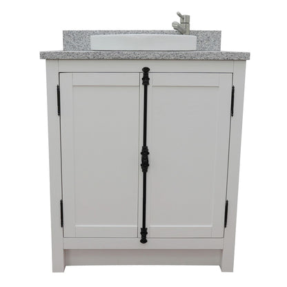 31" Single vanity in Glacier Ash finish with Gray granite top and round sink