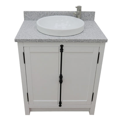 31" Single vanity in Glacier Ash finish with Gray granite top and round sink