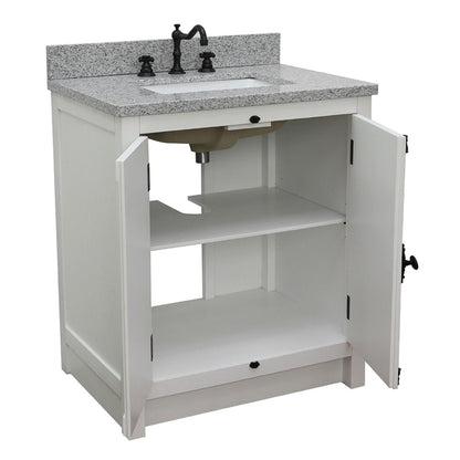 31" Single vanity in Glacier Ash finish with Gray granite top and rectangle sink
