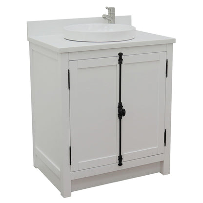 31" Single vanity in Glacier Ash finish with White engineered stone top and round sink