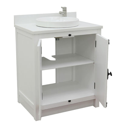 31" Single vanity in Glacier Ash finish with White engineered stone top and round sink