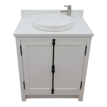 31" Single vanity in Glacier Ash finish with White engineered stone top and round sink
