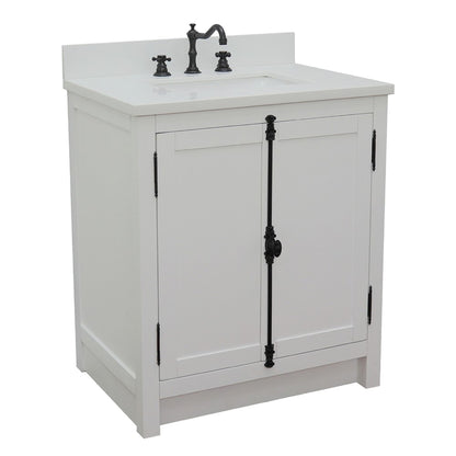 31" Single vanity in Glacier Ash finish with White engineered stone top and rectangle sink