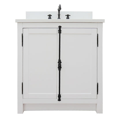 31" Single vanity in Glacier Ash finish with White engineered stone top and rectangle sink