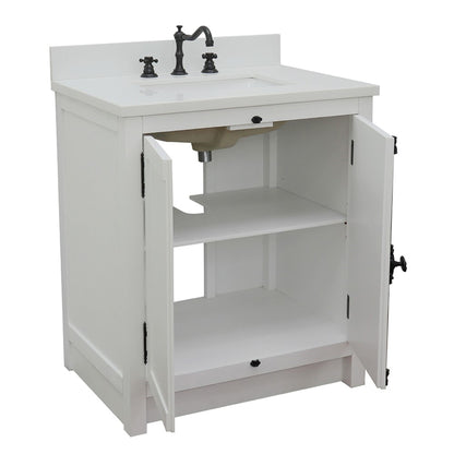 31" Single vanity in Glacier Ash finish with White engineered stone top and rectangle sink