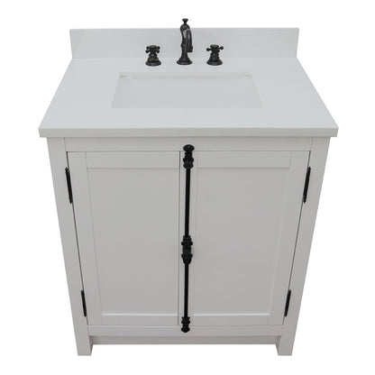 31" Single vanity in Glacier Ash finish with White engineered stone top and rectangle sink