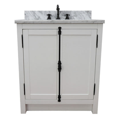 31" Single vanity in Glacier Ash finish with White Carrara top and oval sink