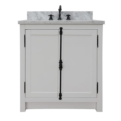 31" Single vanity in Glacier Ash finish with White Carrara top and rectangle sink