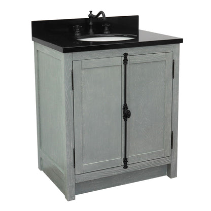 31" Single vanity in Gray Ash finish with Black Galaxy top and oval sink