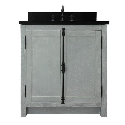 31" Single vanity in Gray Ash finish with Black Galaxy top and oval sink