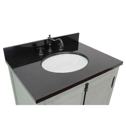 31" Single vanity in Gray Ash finish with Black Galaxy top and oval sink