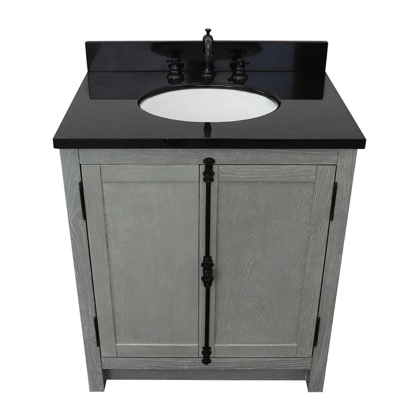 31" Single vanity in Gray Ash finish with Black Galaxy top and oval sink