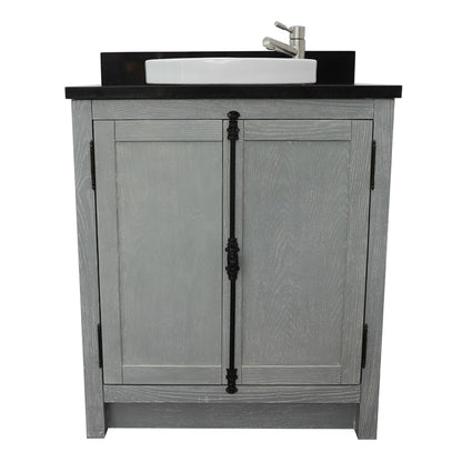 31" Single vanity in Gray Ash finish with Black Galaxy top and round sink