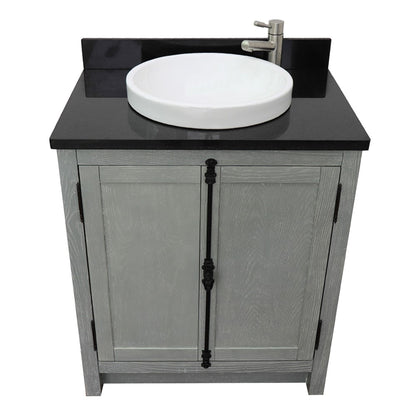 31" Single vanity in Gray Ash finish with Black Galaxy top and round sink