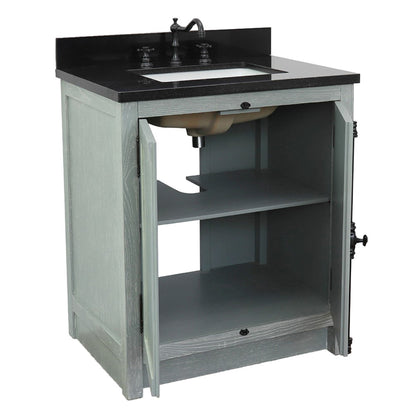 31" Single vanity in Gray Ash finish with Black Galaxy top and rectangle sink