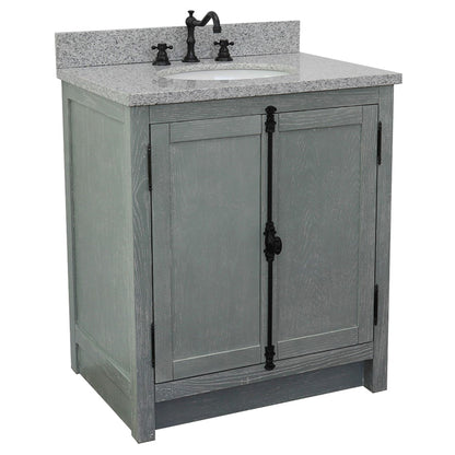 31" Single vanity in Gray Ash finish with Gray granite top and oval sink