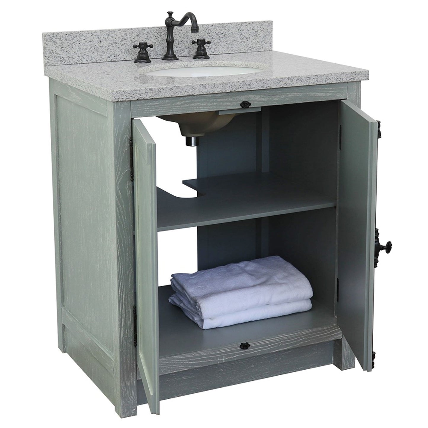 31" Single vanity in Gray Ash finish with Gray granite top and oval sink