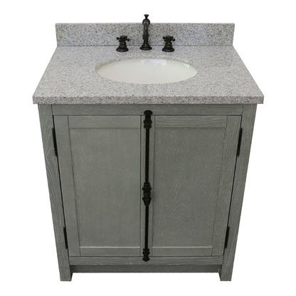31" Single vanity in Gray Ash finish with Gray granite top and oval sink