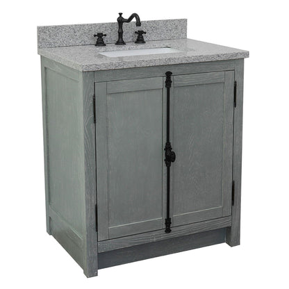 31" Single vanity in Gray Ash finish with Gray granite top and rectangle sink