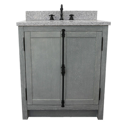 31" Single vanity in Gray Ash finish with Gray granite top and rectangle sink
