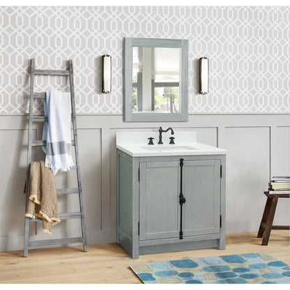 31" Single vanity in Gray Ash finish with White engineered stone top and rectangle sink