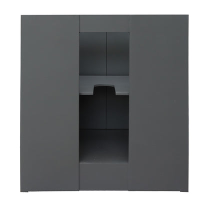 31" Single vanity in Gray Ash finish with White engineered stone top and rectangle sink