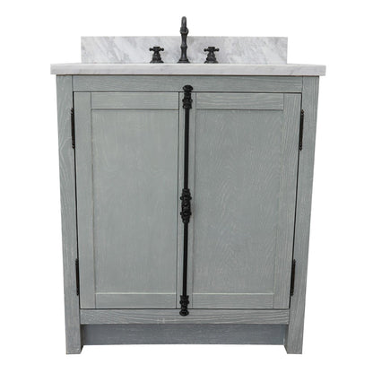 31" Single vanity in Gray Ash finish with White Carrara top and oval sink