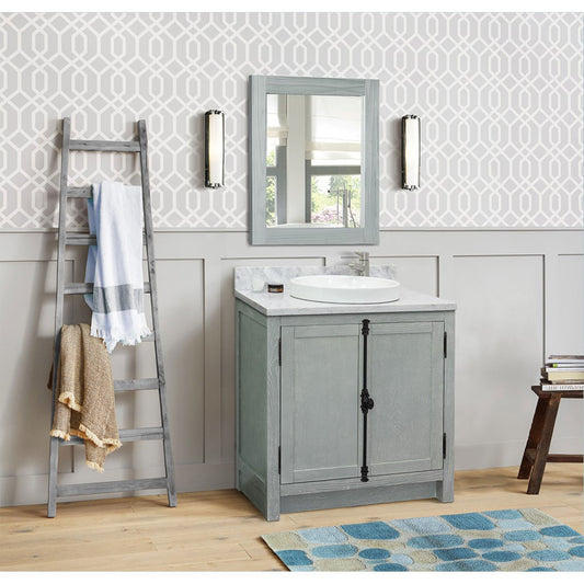 31" Single vanity in Gray Ash finish with White Carrara top and round sink