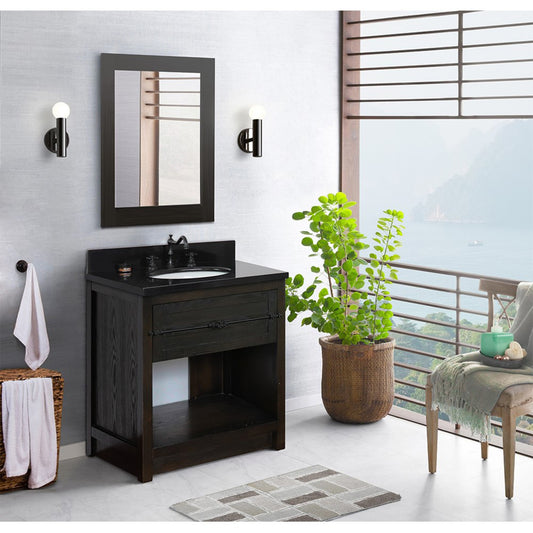31" Single vanity in Brown Ash finish with Black Galaxy top and oval sink