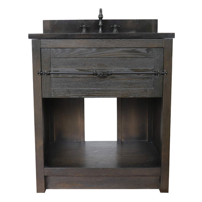 31" Single vanity in Brown Ash finish with Black Galaxy top and oval sink