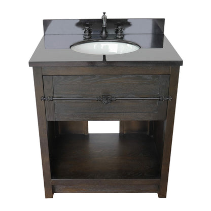 31" Single vanity in Brown Ash finish with Black Galaxy top and oval sink