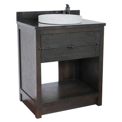 31" Single vanity in Brown Ash finish with Black Galaxy top and round sink