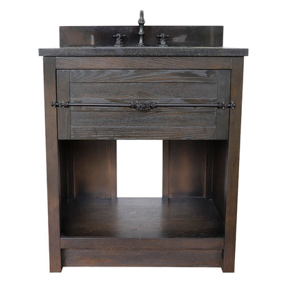 31" Single vanity in Brown Ash finish with Black Galaxy top and rectangle sink