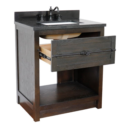 31" Single vanity in Brown Ash finish with Black Galaxy top and rectangle sink