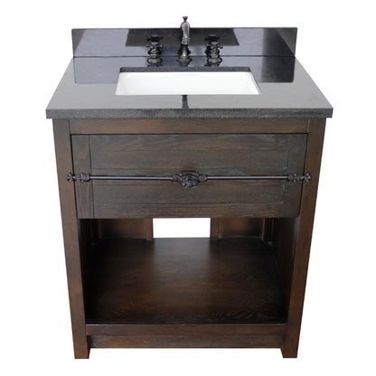 31" Single vanity in Brown Ash finish with Black Galaxy top and rectangle sink