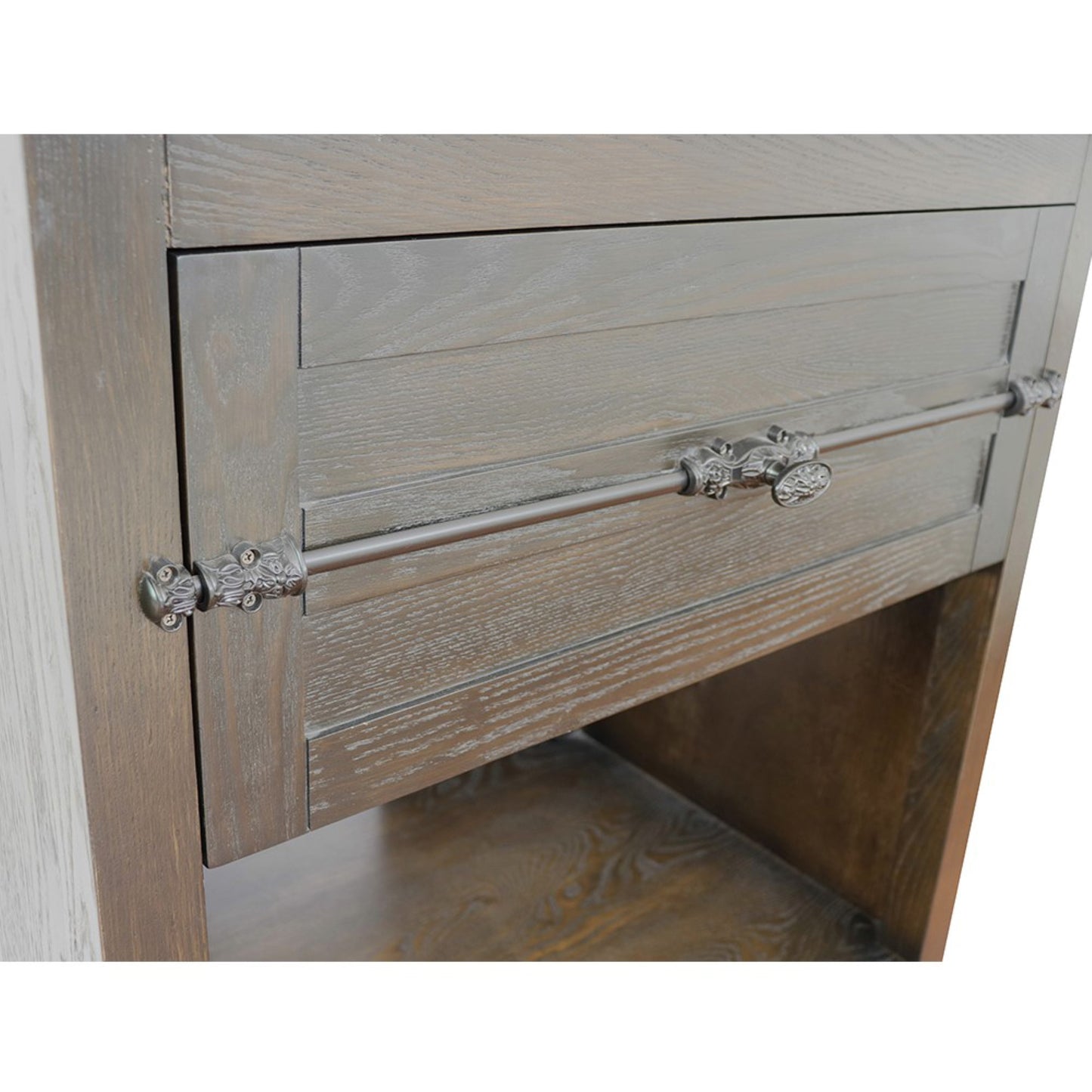 31" Single vanity in Brown Ash finish with Gray granite top and oval sink