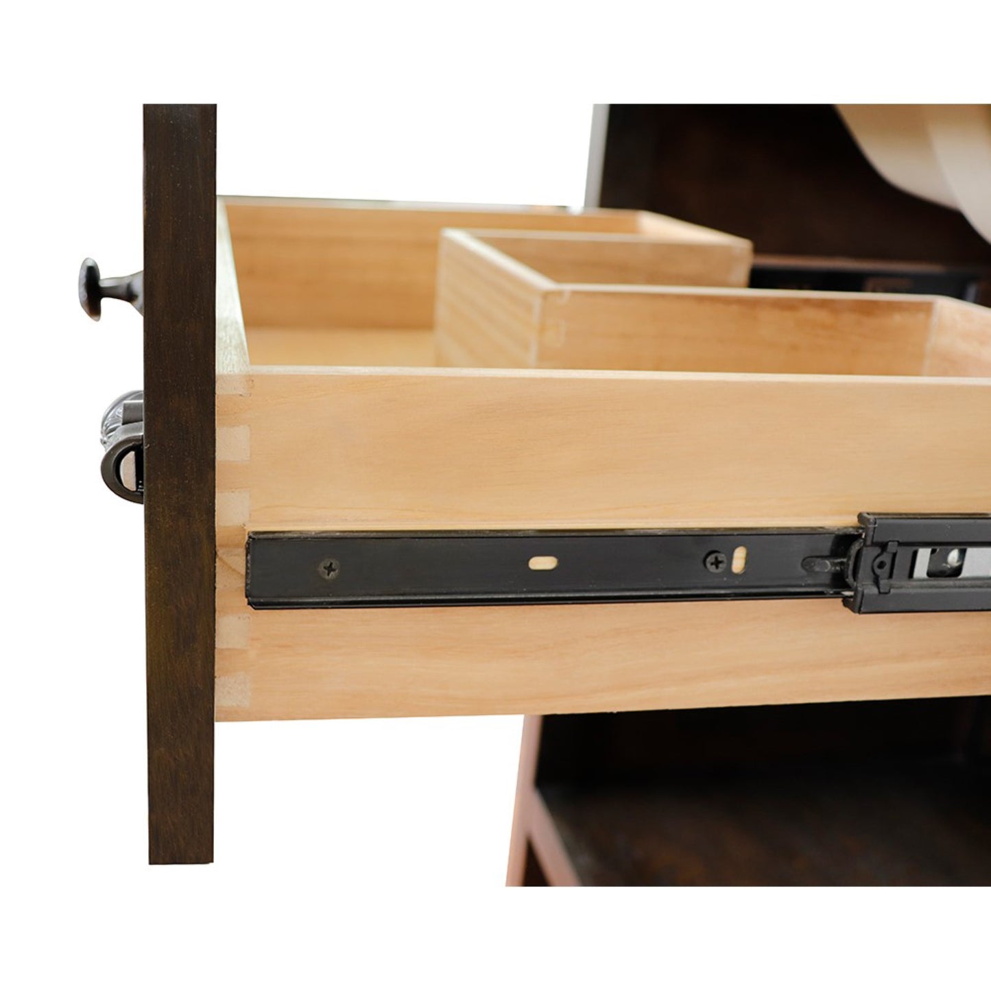 31" Single vanity in Brown Ash finish with Gray granite top and round sink