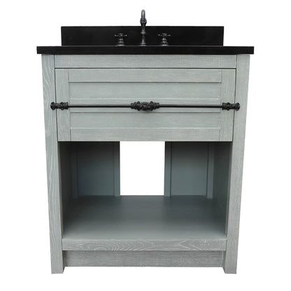31" Single vanity in Gray Ash finish with Black Galaxy top and oval sink