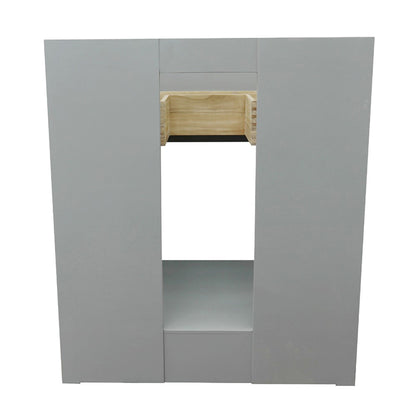 31" Single vanity in Gray Ash finish with Black Galaxy top and rectangle sink
