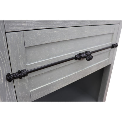 31" Single vanity in Gray Ash finish with Black Galaxy top and rectangle sink