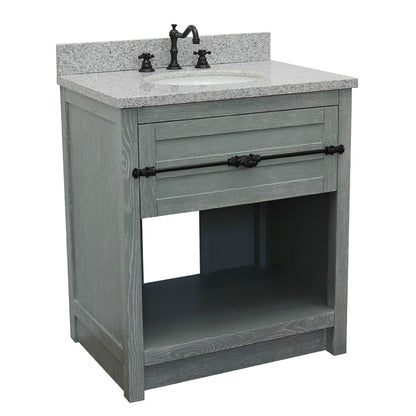 31" Single vanity in Gray Ash finish with Gray granite top and oval sink