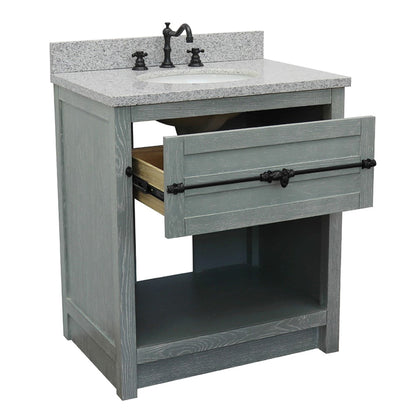 31" Single vanity in Gray Ash finish with Gray granite top and oval sink