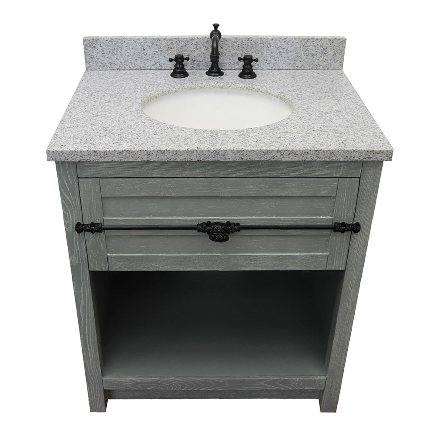 31" Single vanity in Gray Ash finish with Gray granite top and oval sink