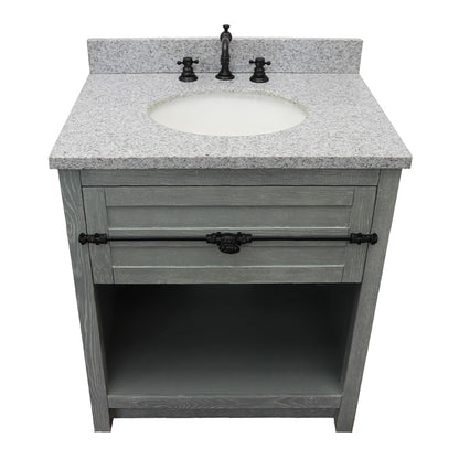 31" Single vanity in Gray Ash finish with Gray granite top and oval sink