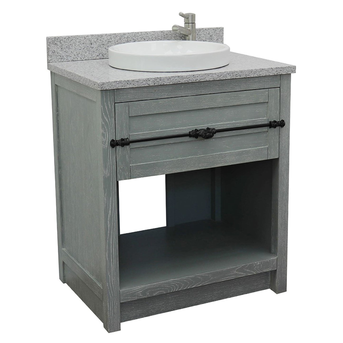 31" Single vanity in Gray Ash finish with Gray granite top and round sink