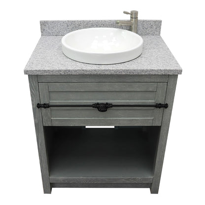 31" Single vanity in Gray Ash finish with Gray granite top and round sink