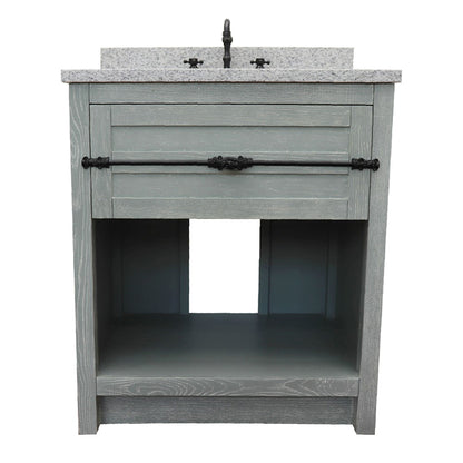 31" Single vanity in Gray Ash finish with Gray granite top and rectangle sink