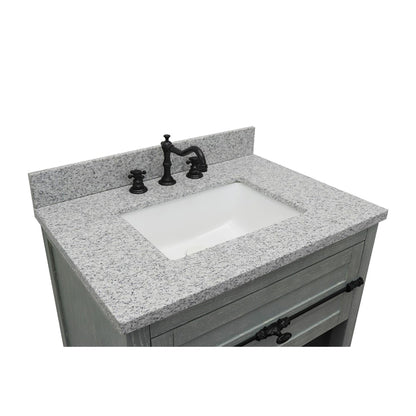 31" Single vanity in Gray Ash finish with Gray granite top and rectangle sink
